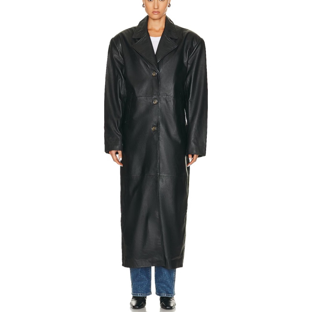 GRLFRND The Long Leather Coat in Black